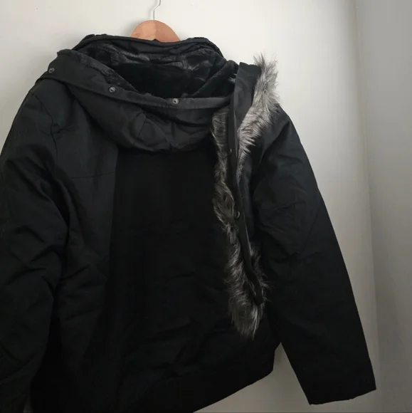 Men's Hollister Jacket Faux Fur Bomber Aviator XL All Weather Black - Picture 10 of 12